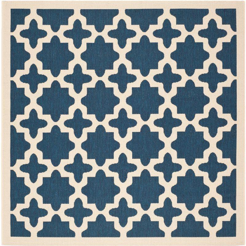 Courtyard CY6913 Power Loomed Indoor and Outdoor Area Rug - Navy/Beige - 5'3"x5'3" - Safavieh
