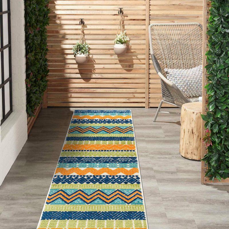 Bohemian Bliss Geometric Multicolor 2'x7' Synthetic Indoor/Outdoor Runner Rug