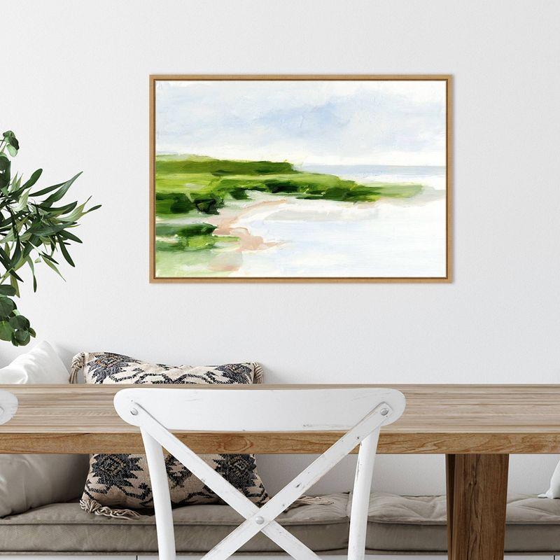 23" x 16" Blush Sandy Beach I by Ethan Harper Framed Wall Canvas - Amanti Art: Modern Seaside Lithograph, Polystyrene Frame