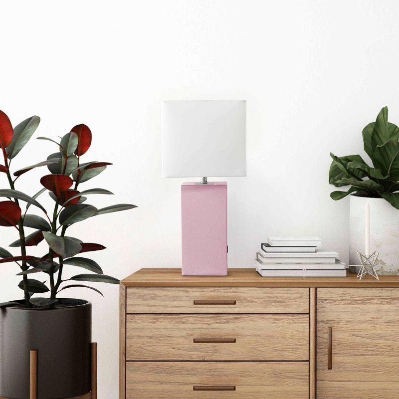 Elegant Designs 21" Modern Leather Wrapped Table Lamp with USB Port and Feit LED (Includes LED Light Bulb) Light Pink