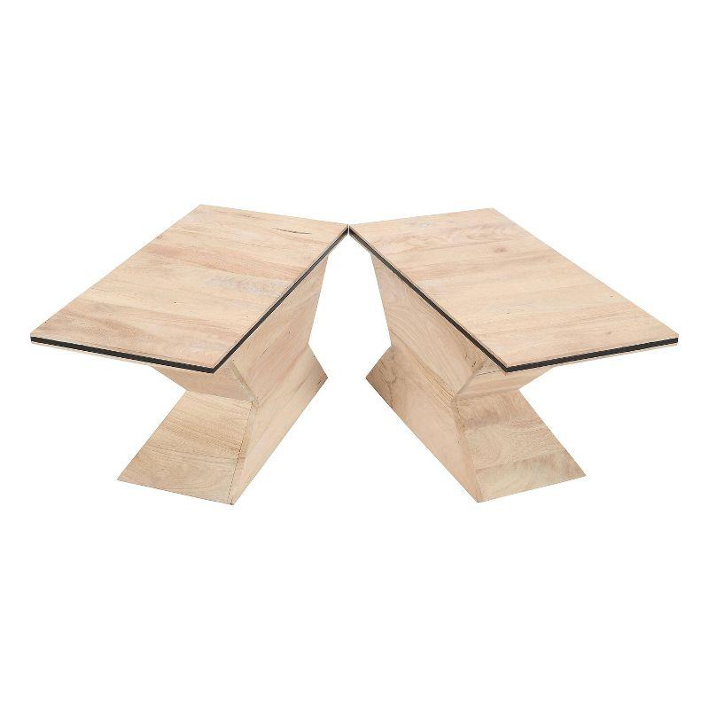 The Urban Port 34" 2pc Coffee Table Handcrafted Split Design with Hourglass Base White Washed Natural Mango Wood White