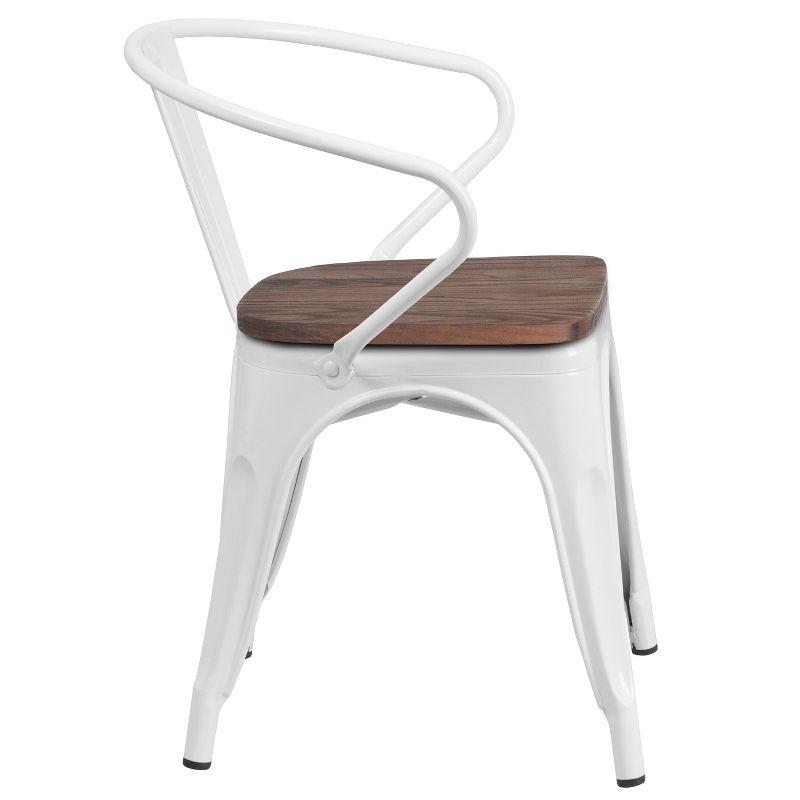 Flash Furniture White Metal Chair with Wood Seat and Arms