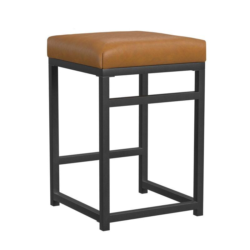 24" Open Back Metal Counter Height Barstool Faux Leather Carmel - HomePop: Kitchen Island Seating, Industrial Style