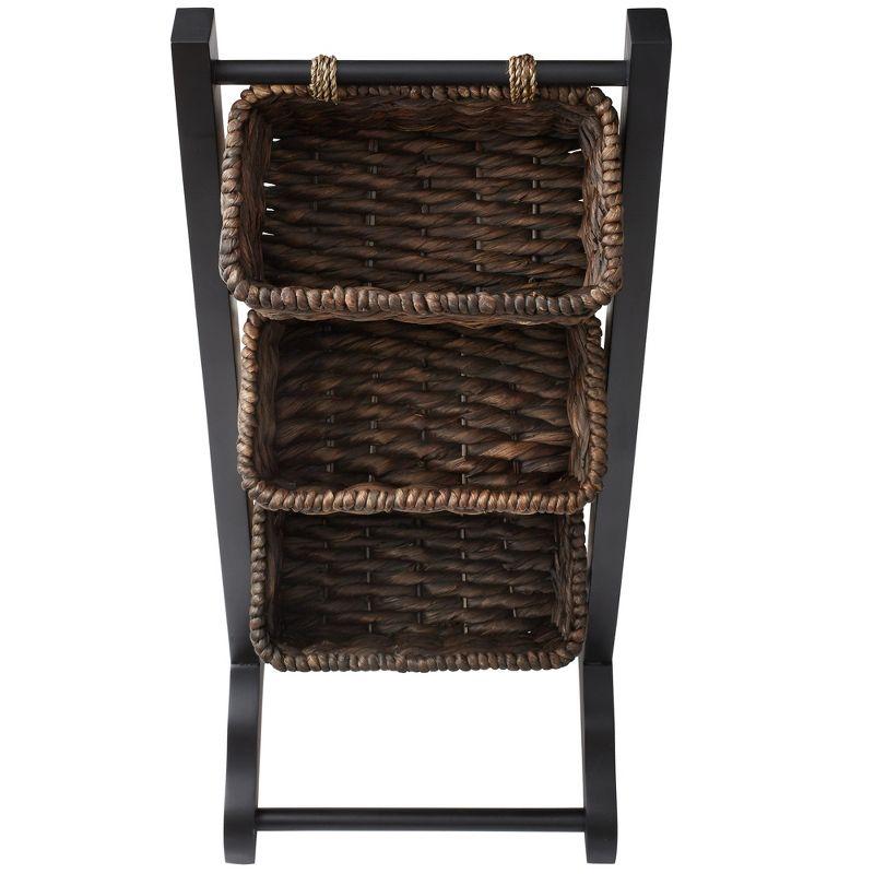 Casafield 3-Tier Floor Stand with Hanging Storage Baskets, Black/Espresso - Wood Tower Rack for Bathroom, Kitchen, Laundry, Living Room