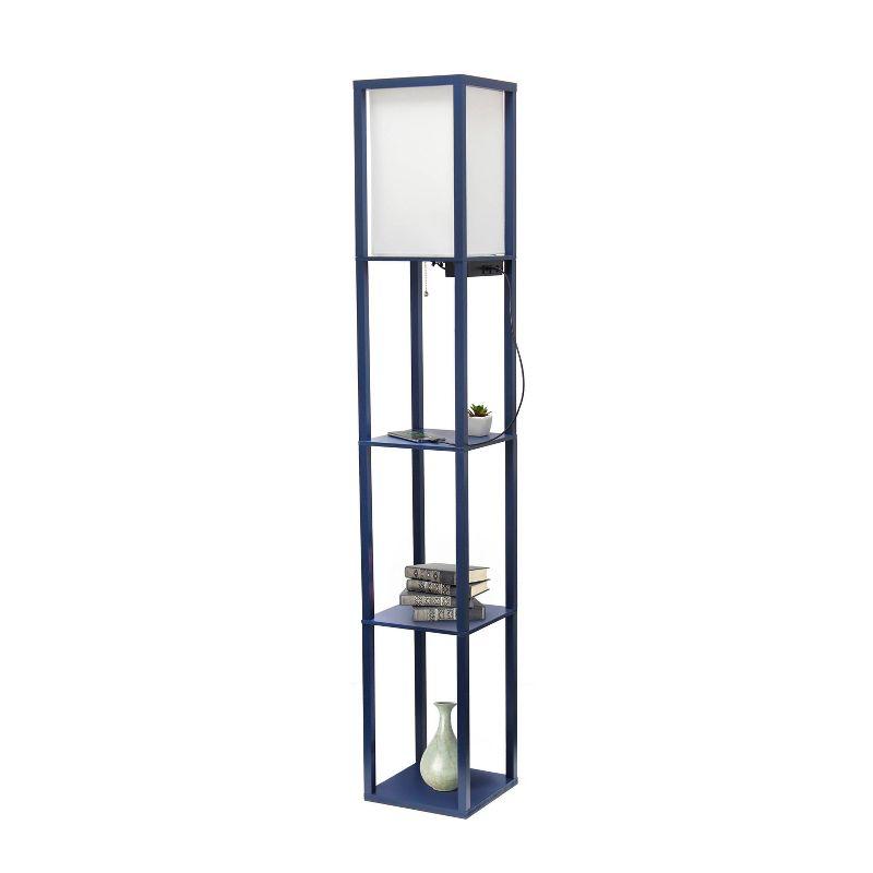 Creekwood Home Classix 62.5" 3-Tier Storage Floor Lamp with Charging Ports and Outlet Navy Blue