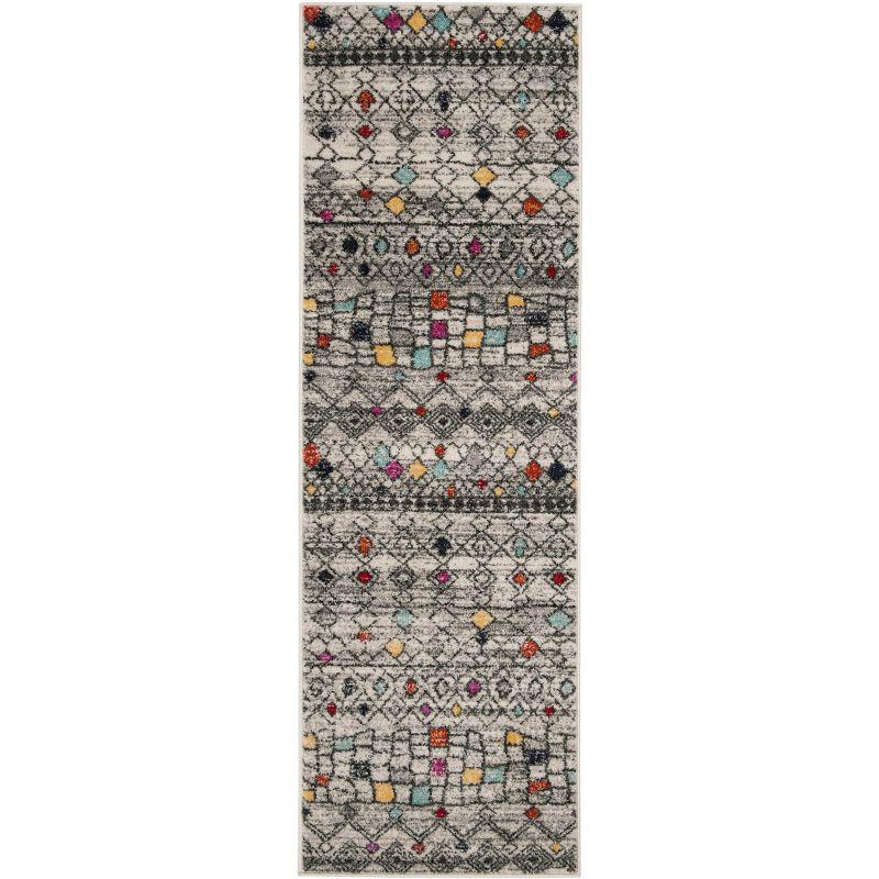 Light Grey and Fuchsia Moroccan Boho Runner Rug