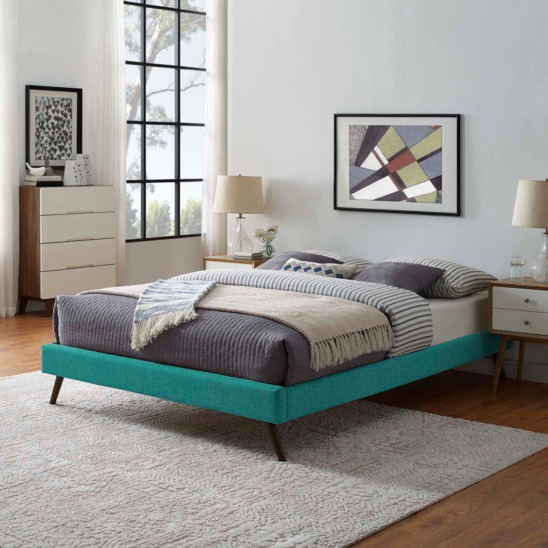 Modway Loryn King Bed – Upholstered Fabric Bed Frame with Round Splayed Wood Legs, Minimalist Mid-Century Modern Bedroom Style