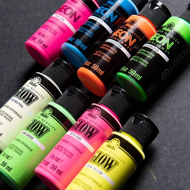 Fa Neon Glw In Drk 8Pc Set 20Z: Multicolored Acrylic Paint & Primer, Interior Use, 24 Sq Ft Coverage, Fast Drying