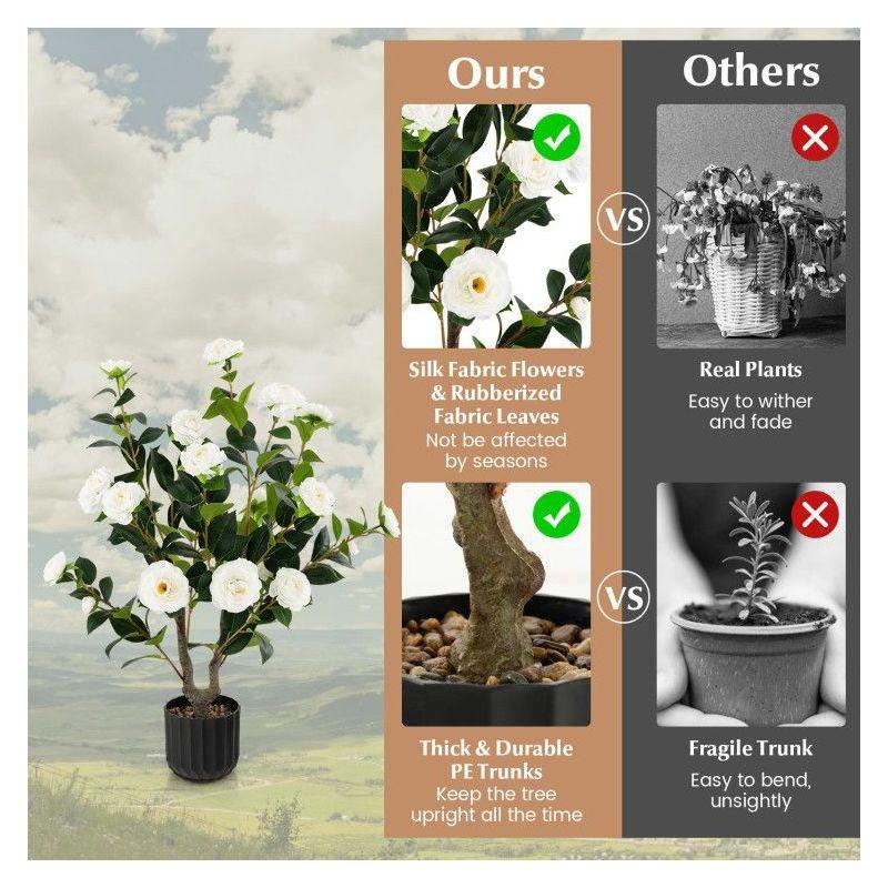 Primrue Primrue 38'' Artificial Camellia Tree Faux Floral Plant Fake Tree For Decoration White