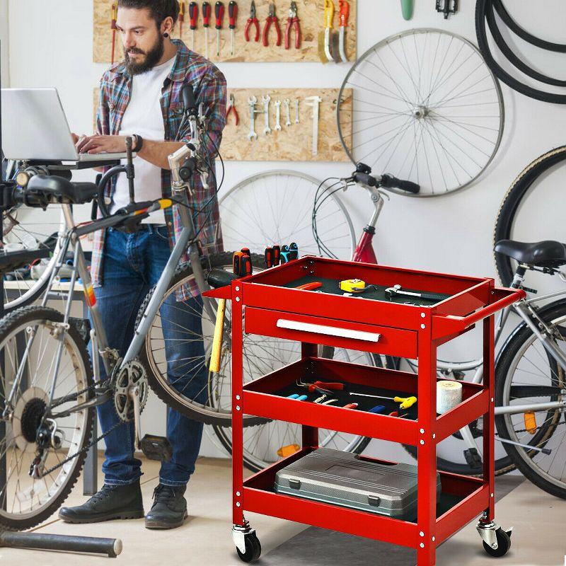 Three Tray Rolling Tool Cart Mechanic Cabinet Storage ToolBox Organizer w/Drawer