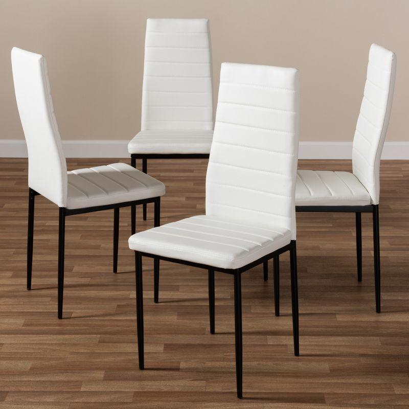 Set of 4 Armand Modern and Contemporary Faux Leather Upholstered Dining Chairs White - Baxton Studio: Minimalist Design, Metal Legs, Foam Padding