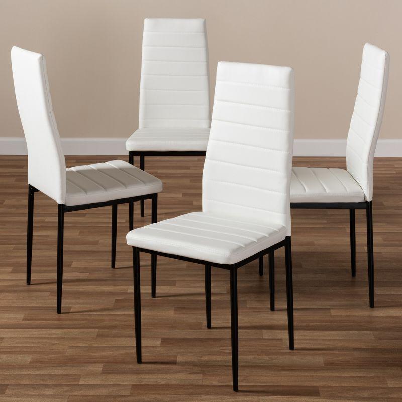 Set of 4 Sleek White Faux Leather Parsons Side Chairs with Metal Legs