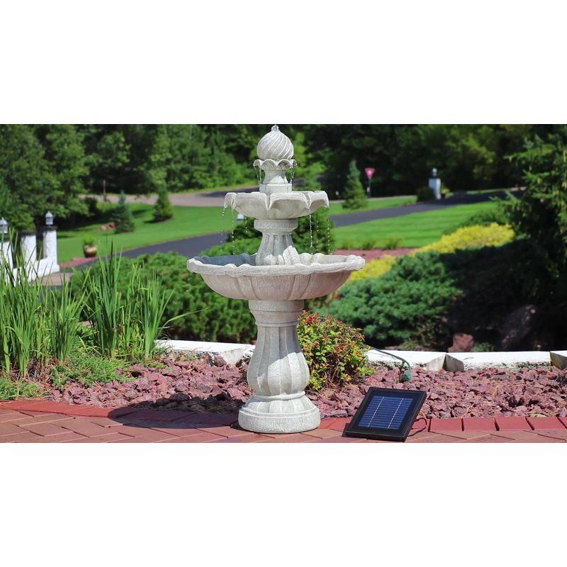 Sunnydaze Outdoor 2-Tier Solar Powered Water Fountain with Battery Backup and Submersible Pump - 35" - Earth Finish
