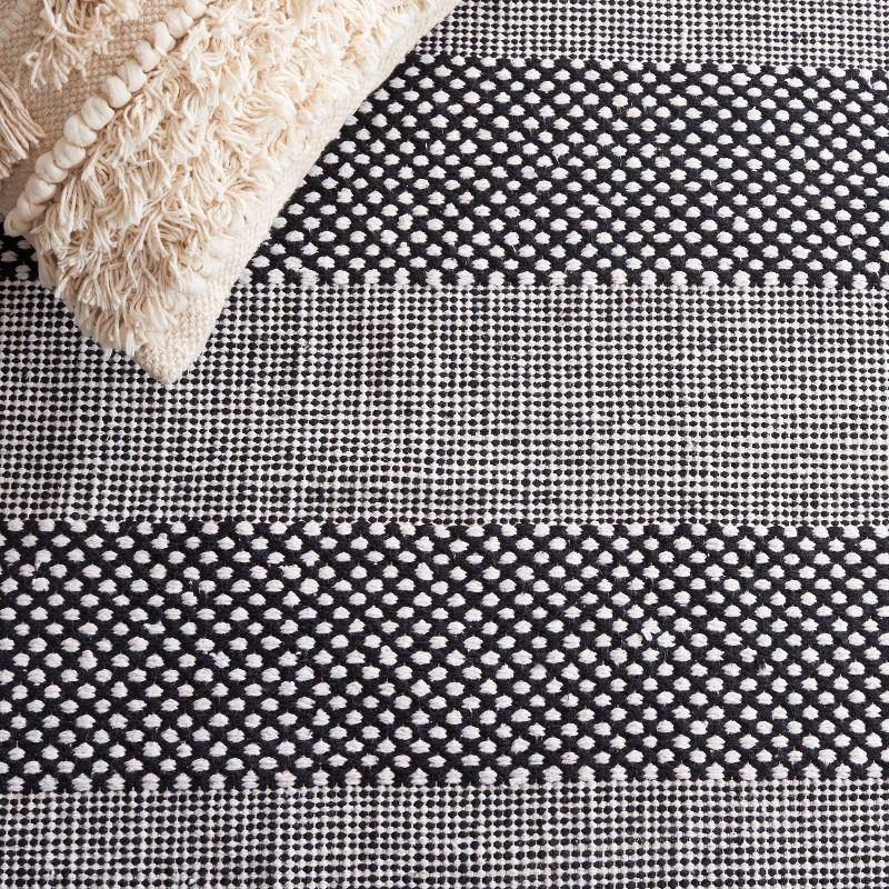 Ivory and Black Striped Kilim Flat Weave Runner Rug