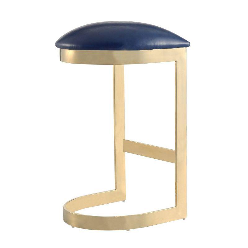 Set of 2 Aura Upholstered Stainless Steel Barstools Blue - Manhattan Comfort: Faux Leather, 28.54" Height, Footrest