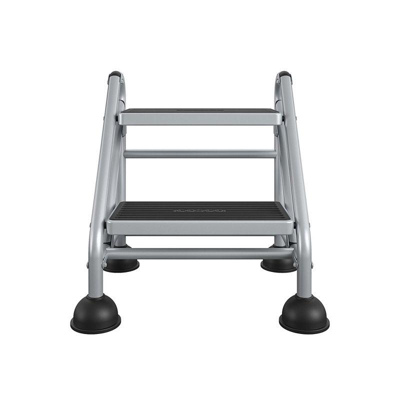 Platinum and Black 2-Step Steel Rolling Step Ladder with Suction Stabilizers