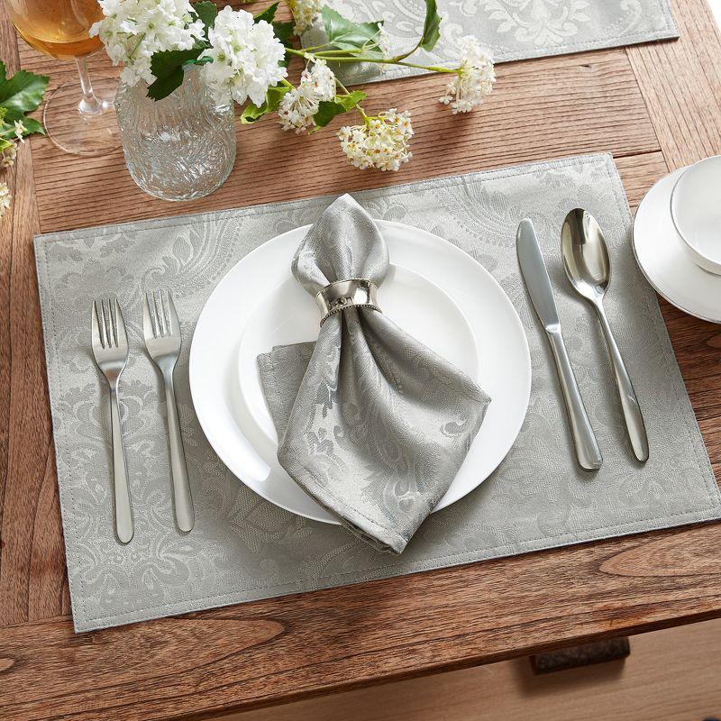 Silver Jacquard Damask Rectangle Placemats, Set of 4