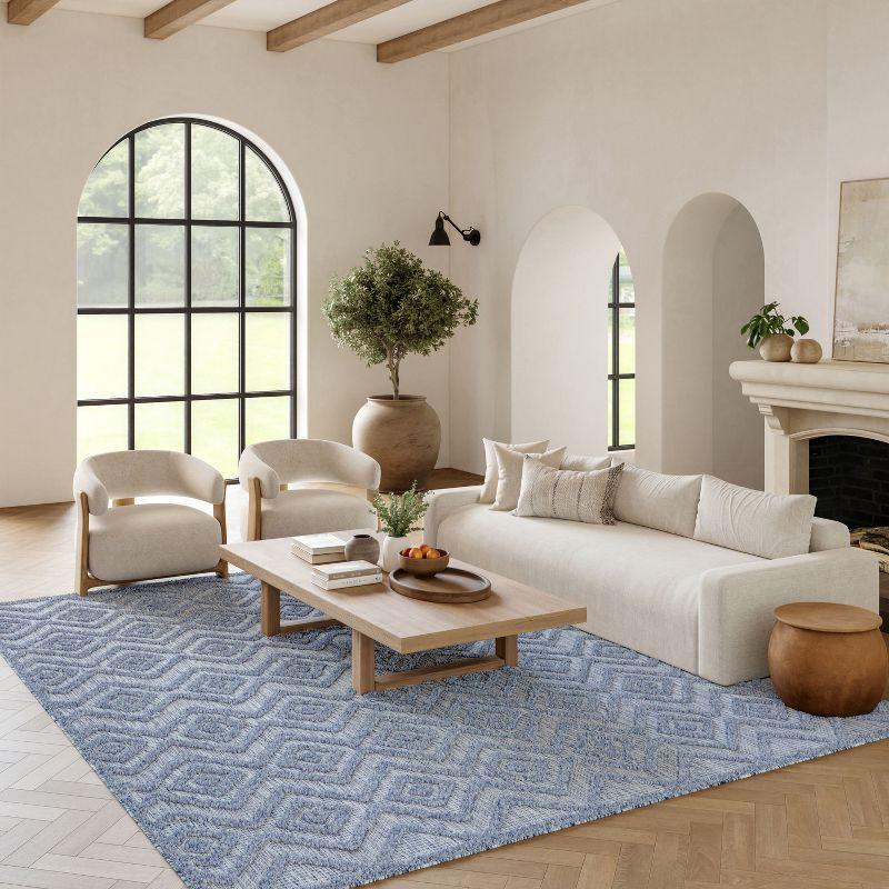 Nourison Versatile Diamond Geometric Flatweave Indoor Outdoor Area Rug Denim Blue 6' x 9'