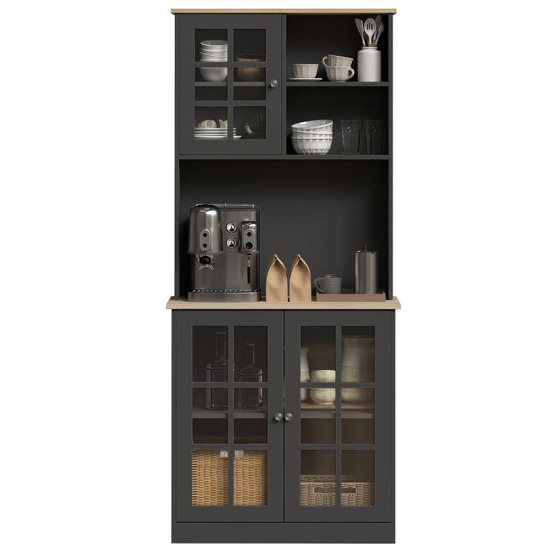 HOMCOM Kitchen Buffet with Hutch, Storage Pantry with 3 Cabinets, 2 Open Shelves and Large Countertop, Black