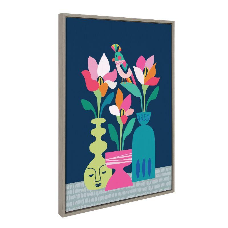 Kate and Laurel Sylvie Mid Century Modern Magnolias Framed Canvas by Rachel Lee of My Dream Wall, 23x33, Gray