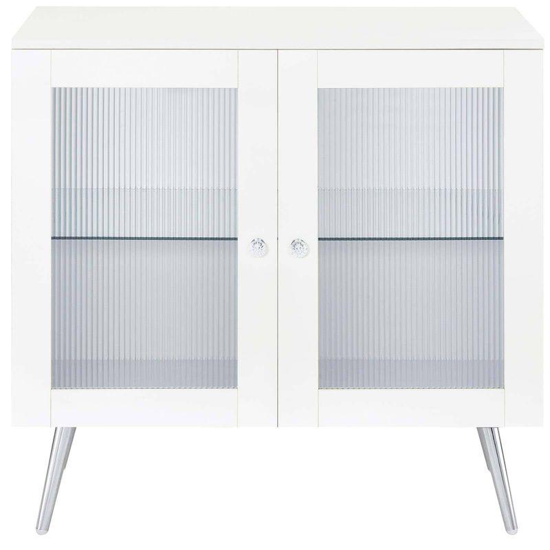 White High Gloss 2-Tier Accent Cabinet with Glass Shelf