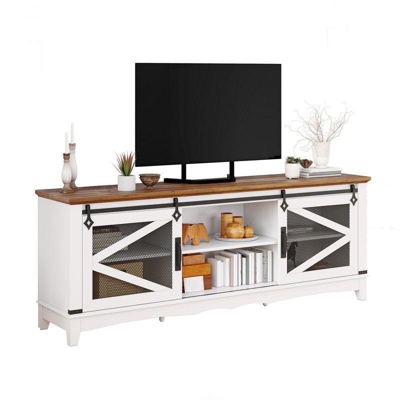 Farmhouse TV Stand with Sliding Barn Doors, TV Cabinet with Storage Shelf, Entertainment Center for 65" TV