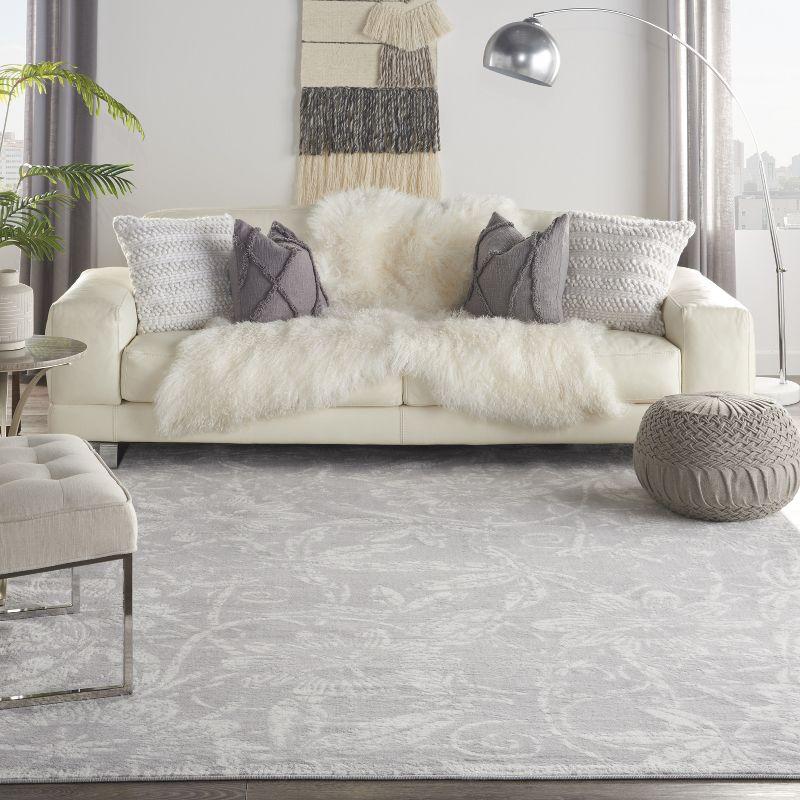 Charming Gray Floral Synthetic 8'4" x 11'6" Area Rug