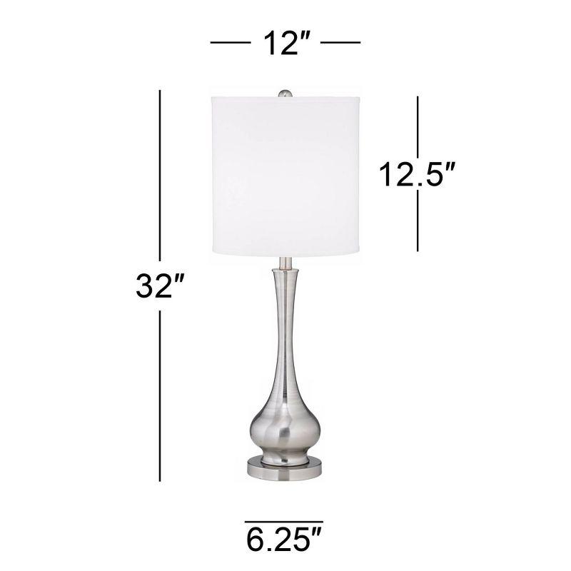 Possini Euro Design Modern Buffet Table Lamp 32" Tall Brushed Nickel Metal Gourd White Fabric Cylinder Shade for Living Room House Dining Entryway