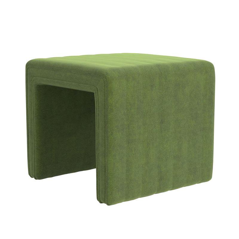 Elegant Green Velvet Tufted Footstool with Channel Detailing