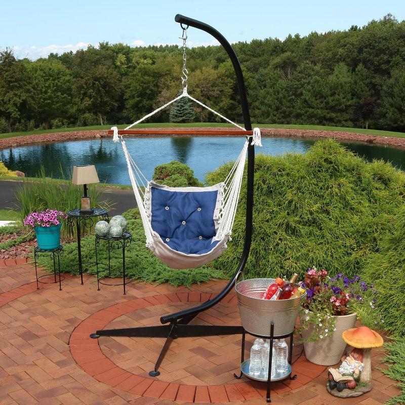 Sunnydaze Large Tufted Victorian Hammock Chair Swing with C-Stand - 300 lb Weight Capacity - Navy Blue