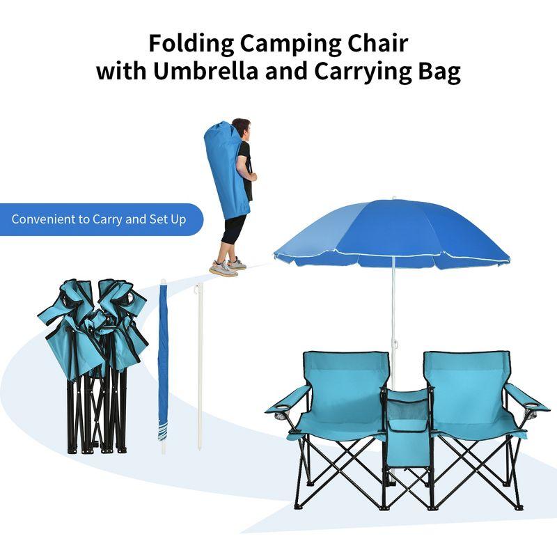 Portable Folding Picnic Double Chair W/Umbrella Table Cooler Beach Camping Turquoise