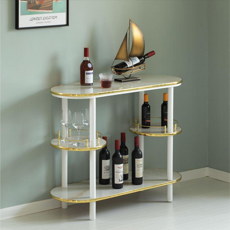 Fabulaxe Modern Display Wooden Console Bar with Tiered Open Shelves, Mini Bar with Wine Storage, White