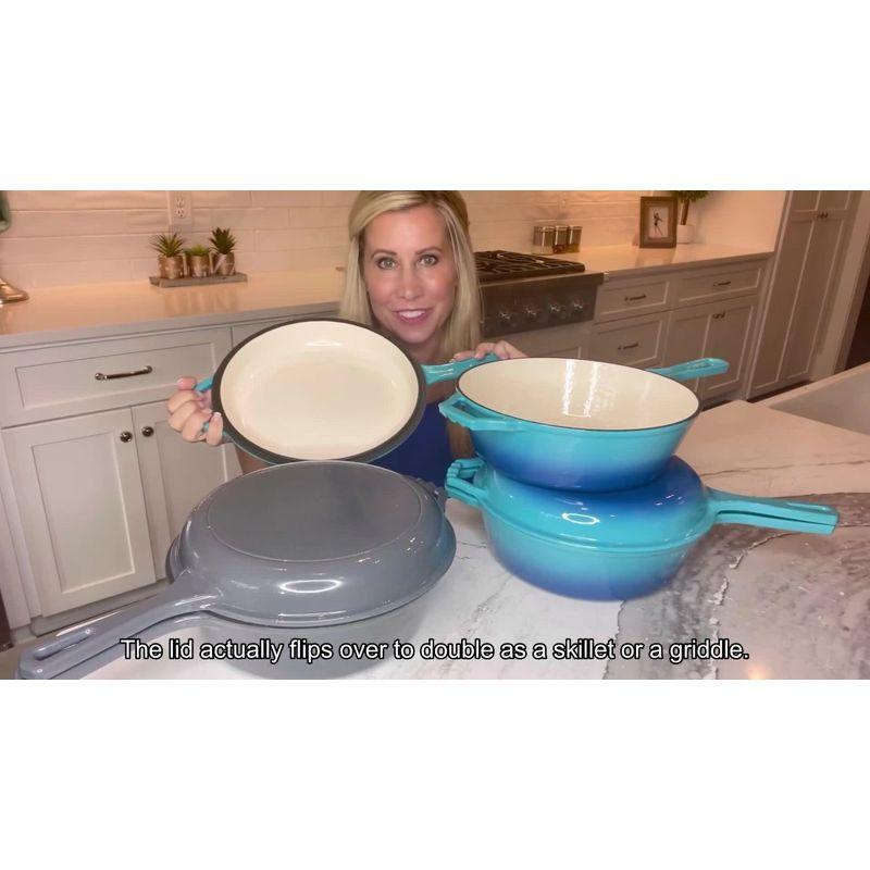 Bruntmor 2-in-1 Pre-seasoned Square Cast Iron Dutch Oven With Dual Handles, Blue