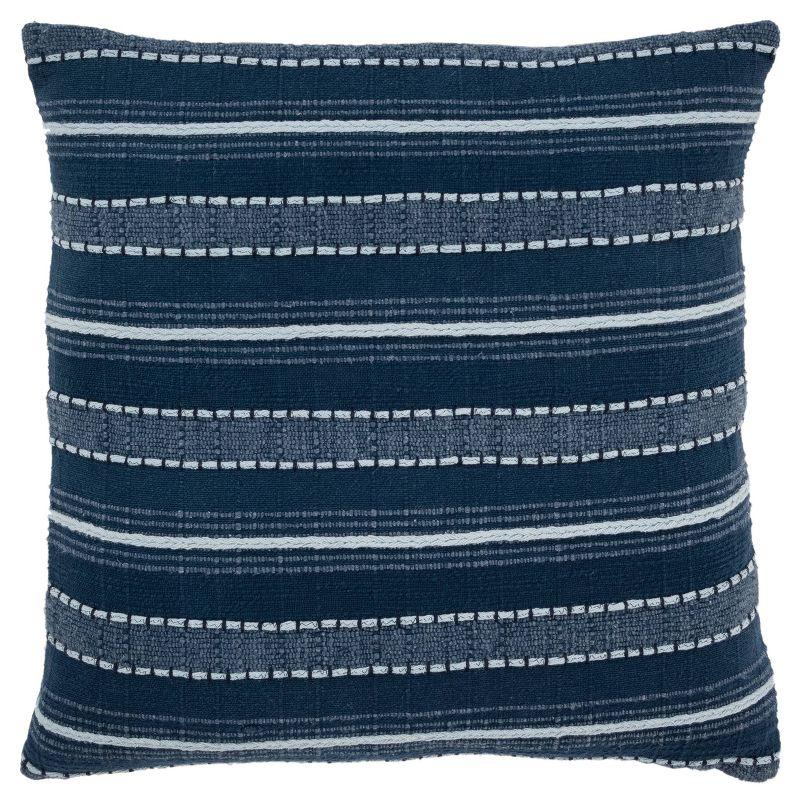 Navy and Light Blue Embroidered Cotton Blend Square Pillow