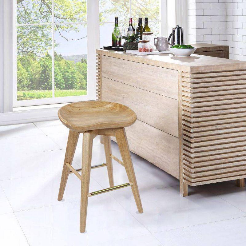 24" Bali Swivel Counter Height Barstool Hardwood/Natural - Boraam: Flared Legs, Backless Design