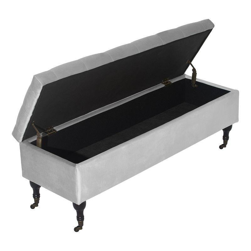 Collette Tufted Storage Bench Pearl Gray Velvet - Adore Decor: Upholstered Ottoman with Hinged Lid, Bedroom Furniture