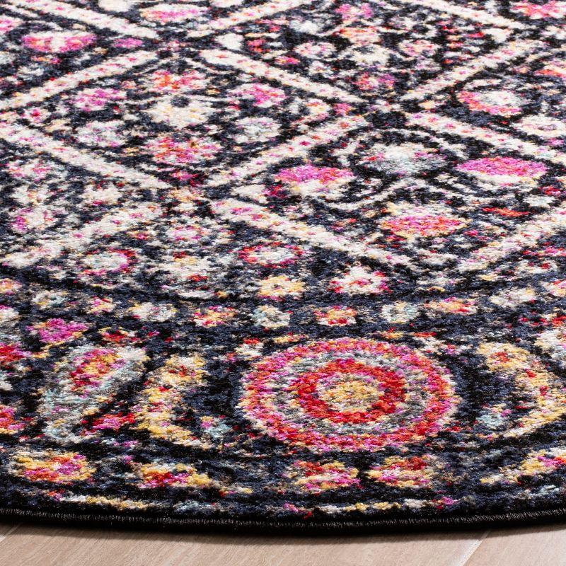 Boho Chic Round Black Synthetic Easy-Care Rug, 6'