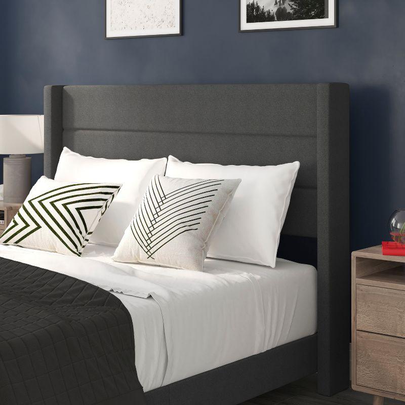 Flash Furniture Hollis Queen Upholstered Platform Bed with Wingback Headboard, No Box Spring Needed, Charcoal Faux Linen