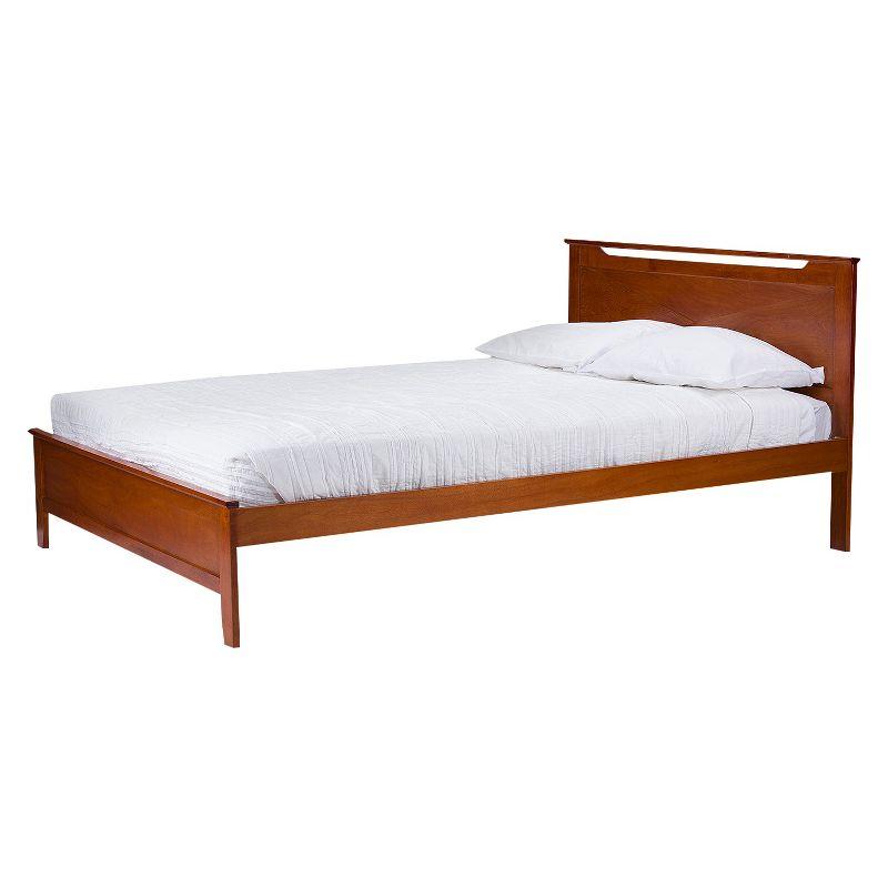 Twin Demitasse Wood Contemporary Bed -Brown - Baxton Studio: Solid Rubberwood, X-Pattern Headboard