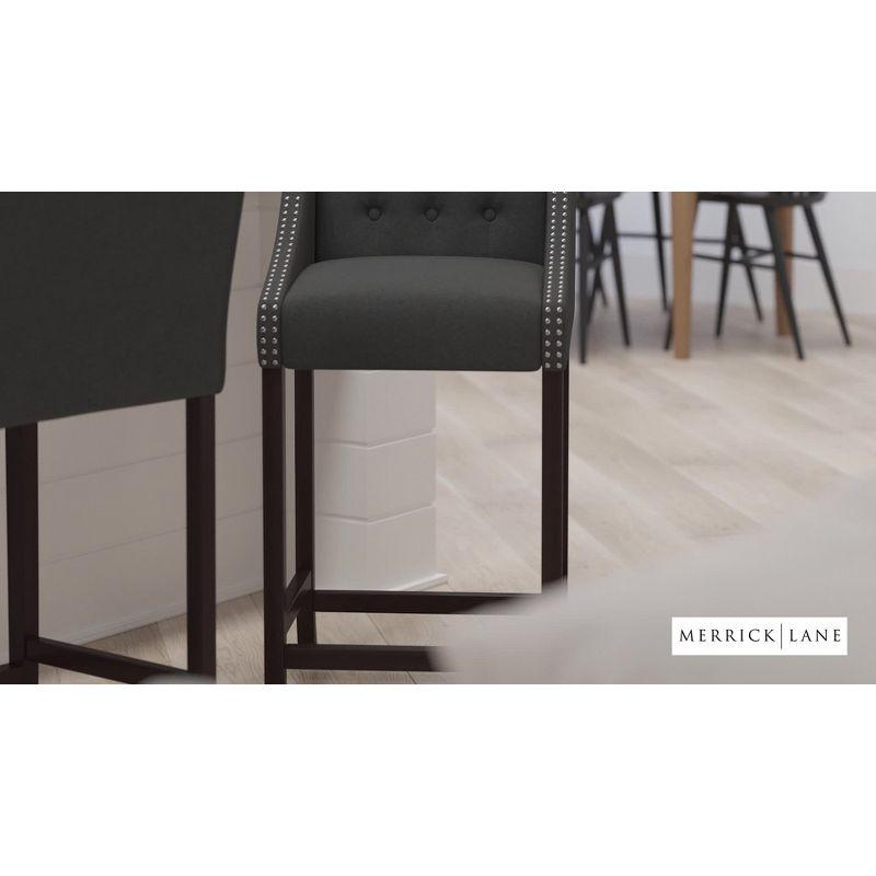 Merrick Lane Upholstered Barstool 30" High Transitional Tufted Walnut Barstool with Accent Nail Trim in Dark Gray Fabric
