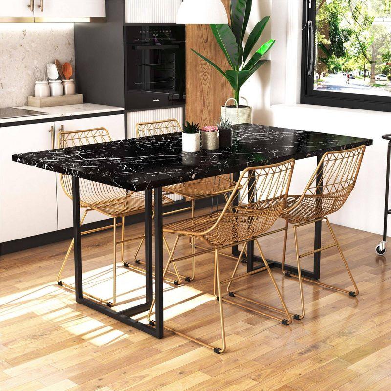 Astor 68" Black Faux Marble Dining Table with Metal Legs