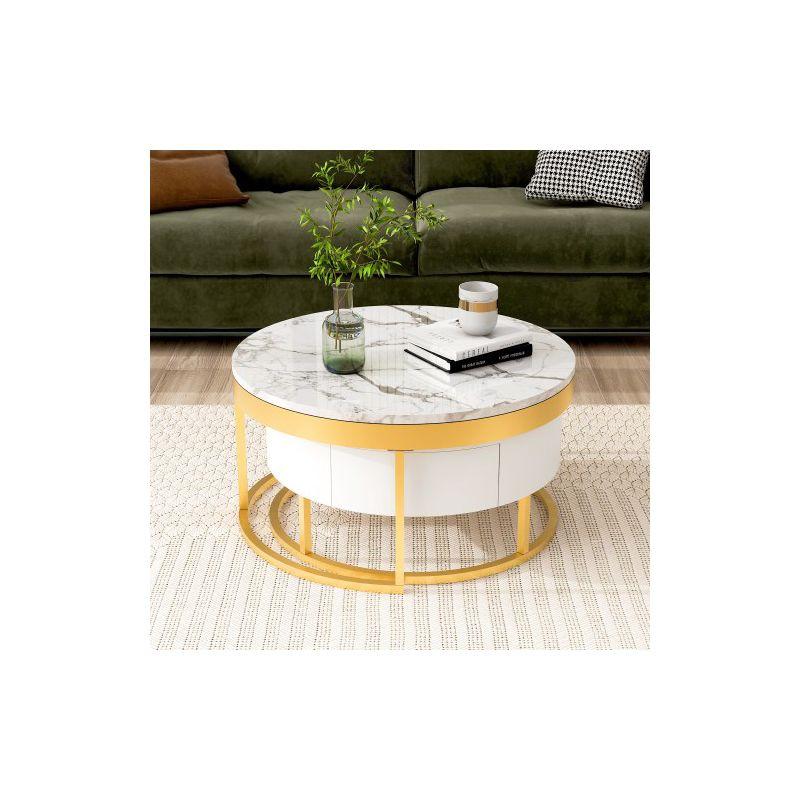 Modern Round Nesting Coffee Table with Drawers, White