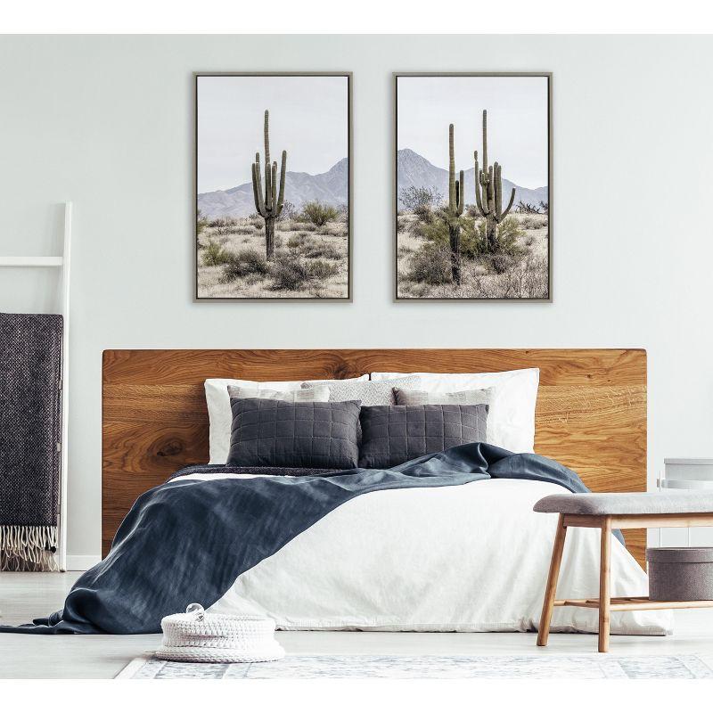 Kate and Laurel Sylvie Tall Saguaro Cacti Desert Mountain 1 and 2 Framed Canvas by The Creative Bunch Studio, 2 Piece 23x33, Gray