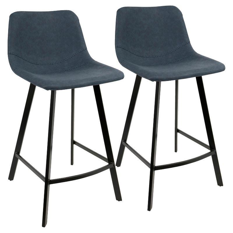 Set of 2 26" Outlaw Industrial Counter Height Barstool Blue - Lumisource: Faux Leather, Metal Legs, Footrest