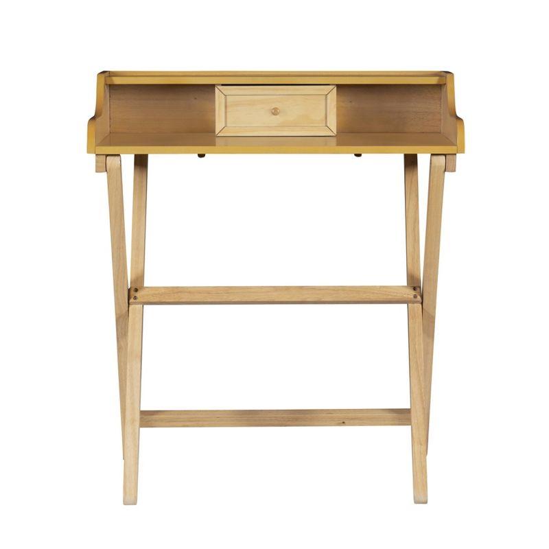 Sleek Natural Finish Foldable Writing Desk with Storage Drawer