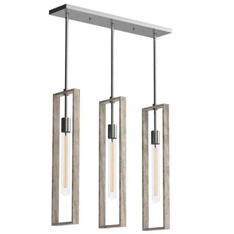 Progress Lighting Boundary 1-Light Hanging Pendant, Brushed Nickel, Grey Washed Oak, Open Frame, Design Series