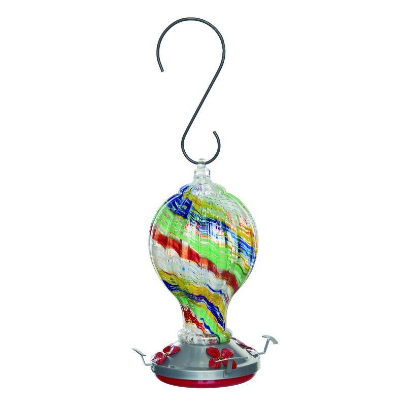 Multicolor Glass Hanging Hummingbird Feeder with Metal Hook