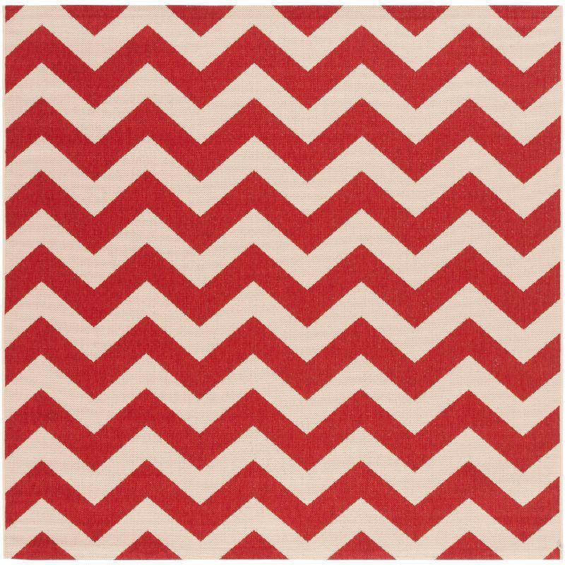 Red 4' x 4' Square Synthetic Flat Woven Reversible Rug