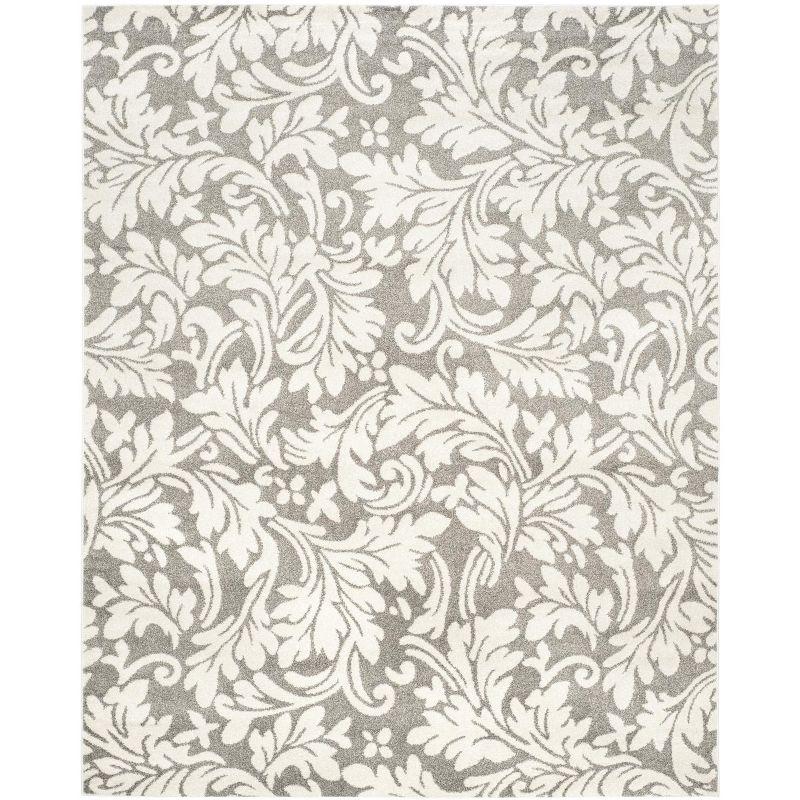 Floral Dark Grey & Beige Synthetic 8' x 10' Easy-Care Area Rug