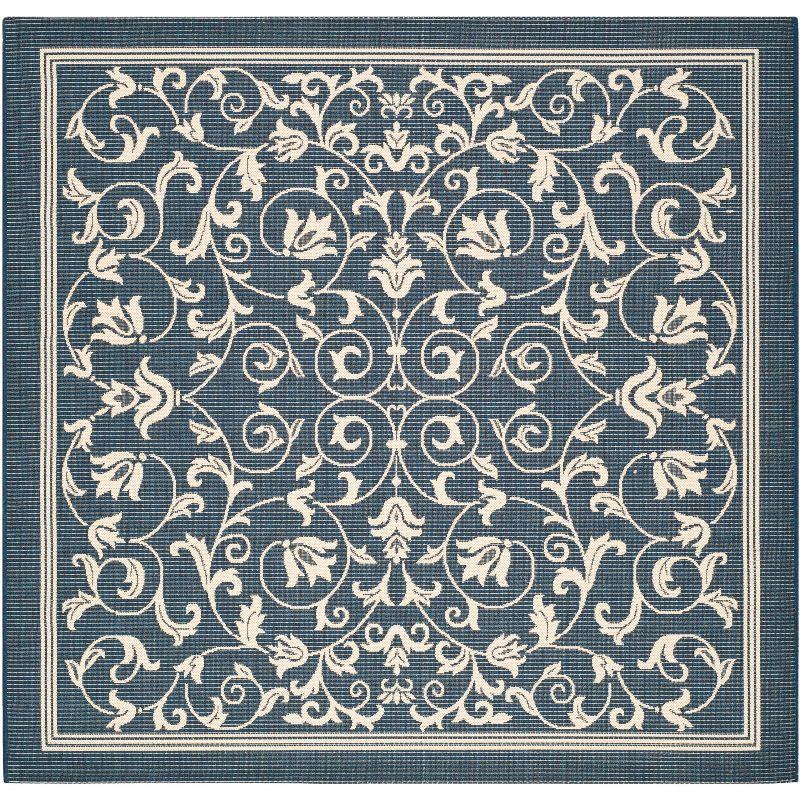 Courtyard CY2098 Power Loomed Indoor and Outdoor Area Rug - Navy/Beige - 5'3"x5'3" - Safavieh